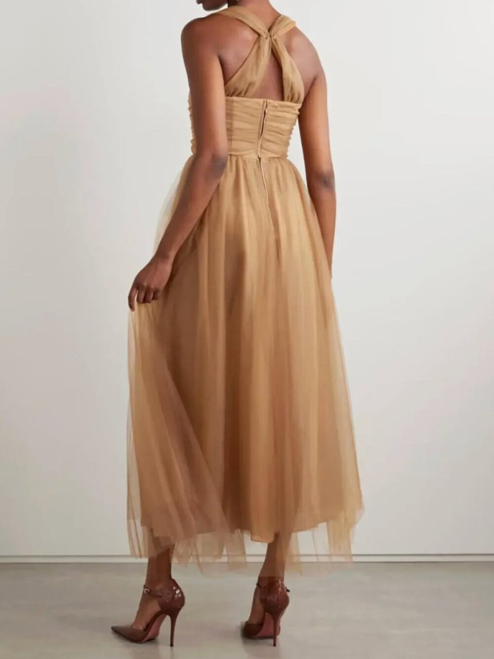Staud Antonio Tulle Bustier Gown Maxi Dress Camel 8 NWT $795 - Picture 6 of 7